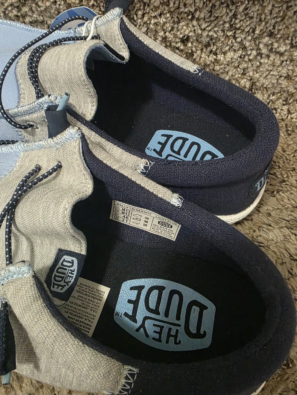 Hey Dude Light Blue Canvas Slip-On Loafers with Gray Trim